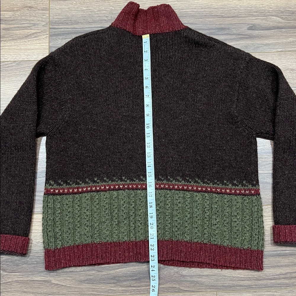 GH Bass Vintage Wool Button Up Sweater Cardigan Deer Tree Burgundy/Brown Medium - Picture 11 of 13